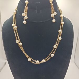 Karen Brent Signed Pearl Necklace Set Convertible Multi Strand + Earrings